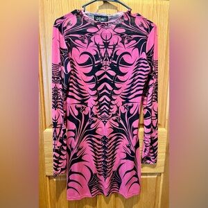 Dolls Kill Vibrant Pink and Black Patterned Mini Dress